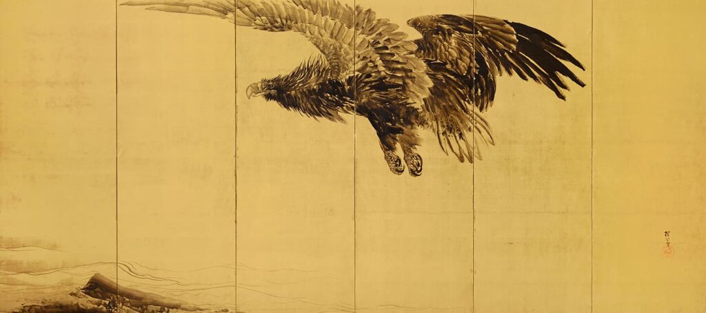 木島櫻谷《猛鷲波濤図屏風》(右隻)明治36年(1903)